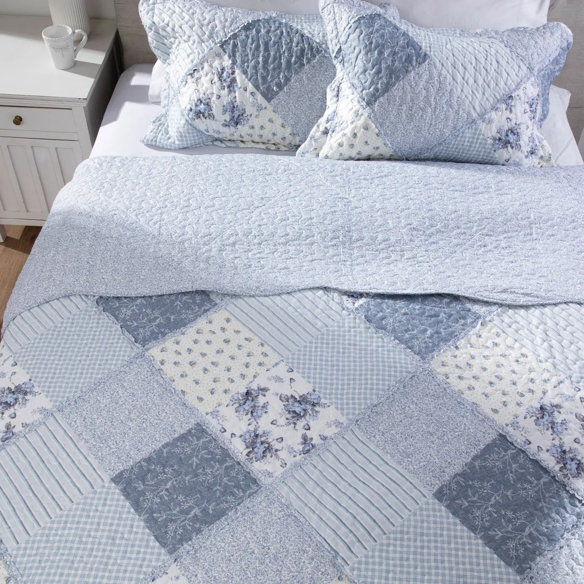 TEXTIL VIÑA - Cubrecama Quilt + Funda De Almohada Patch Azu Textil Viña