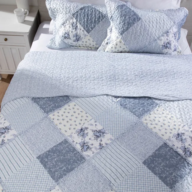 TEXTIL VIÑA - Cubrecama Quilt + Funda De Almohada Patch Azu Textil Viña