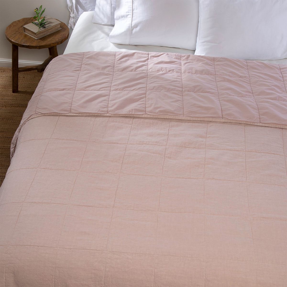 CASA CANTABRIA - Cubrecama Quilt Lino Square Rosado Lino Casa Cantabria