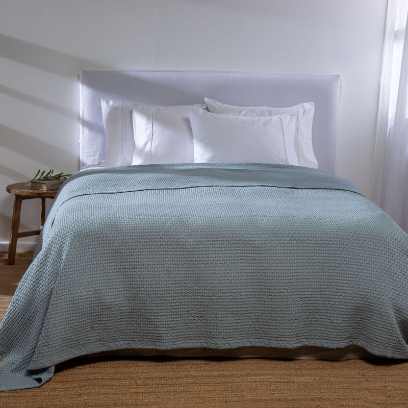 CASA CANTABRIA - Cubrecama Quilt Waffle Edge Azul Algodón Casa Cantabria