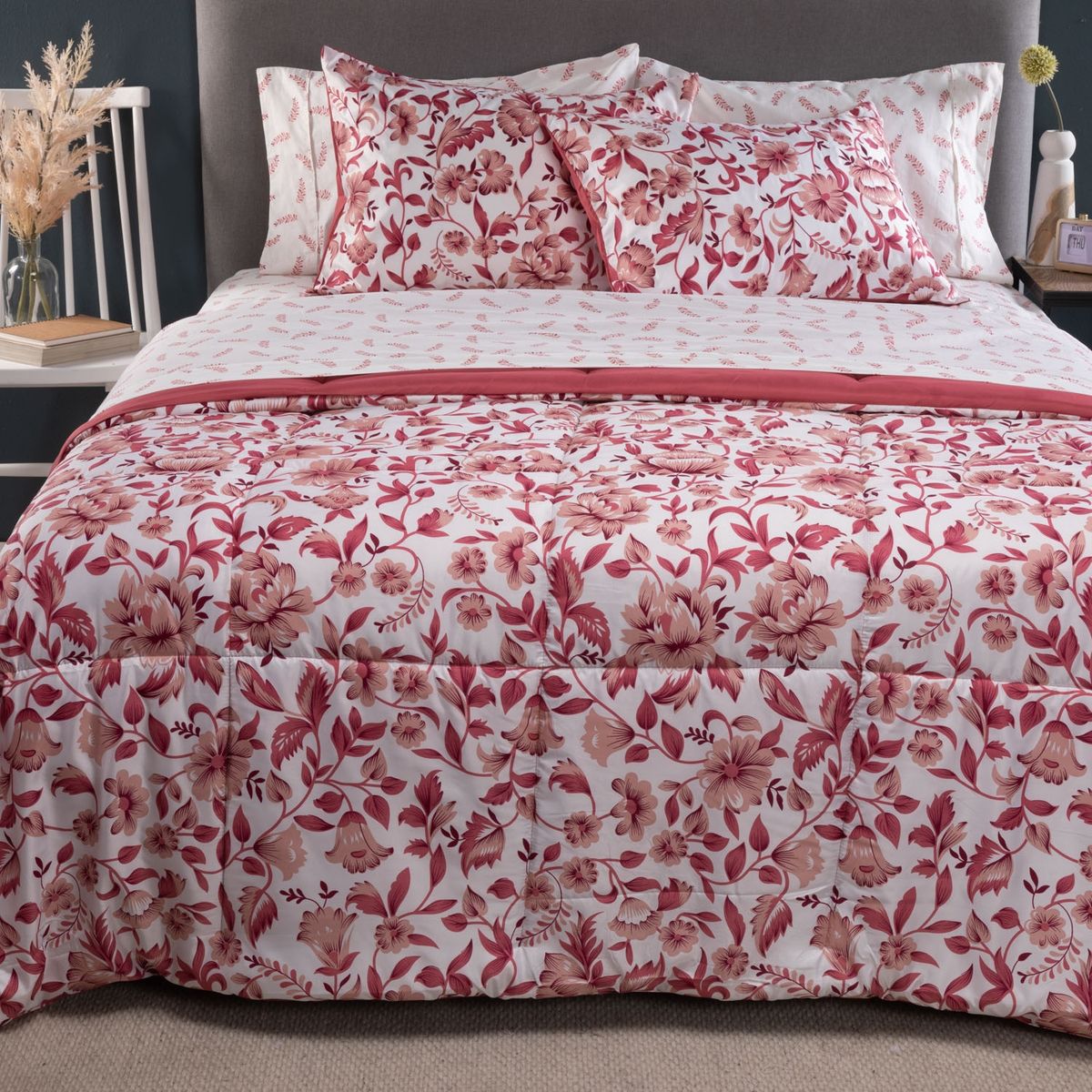 ROBERTA ALLEN - Cubrecama + Juego de Sábanas 100% Algodón + Manta + Cojín Sofía Roberta Allen