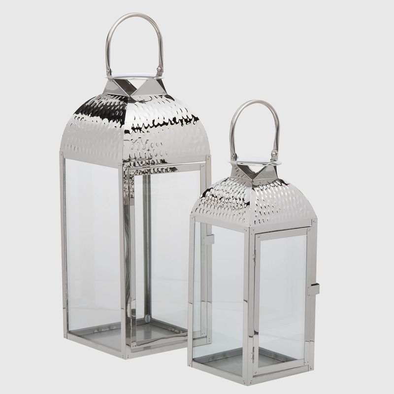 BASEMENT HOME - Faroles Plateados Vidrio Set De 2 44 Y 35 Cm Basement Home
