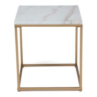 Mesa Lateral Cuadrada 50 Cm Mármol Pata Dorada Auxiliar