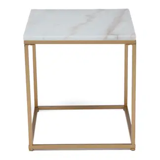 BASEMENT HOME - Mesa Lateral Cuadrada 50 Cm Mármol Pata Dorada Auxiliar