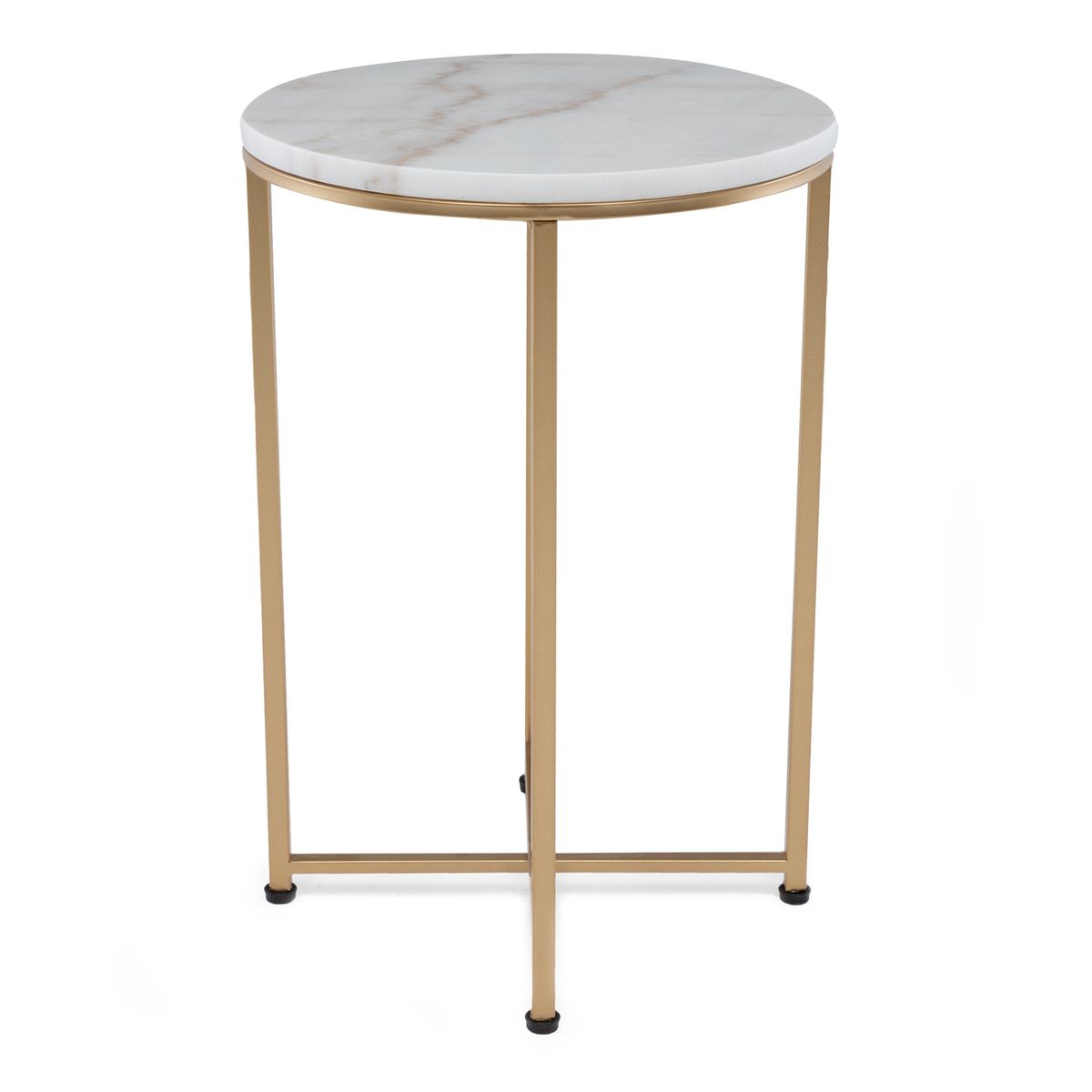 BASEMENT HOME - Mesa Lateral Redonda 50.5X45 Cm Mármol Pata Dorada Auxiliar Basement Home
