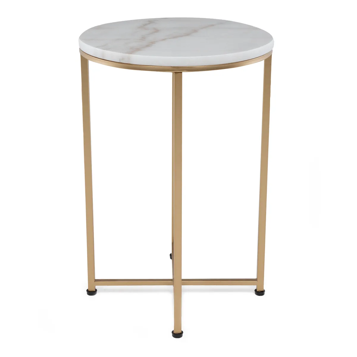 BASEMENT HOME - Mesa Lateral Redonda 50.5X45 Cm Mármol Pata Dorada Auxiliar Basement Home