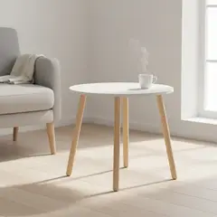 MICA - Mesa Lateral Redonda 60X50 Cm Pata Madera Auxiliar