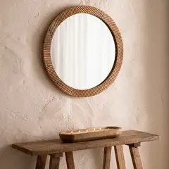 CASA CANTABRIA - Espejo Redondo Con Marco De Madera 60 Cm