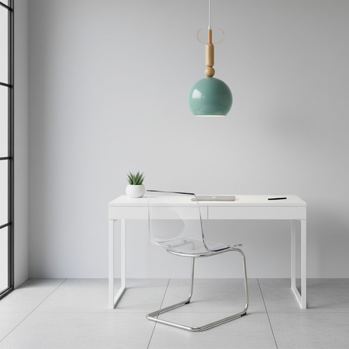 MICA - Lámpara Colgante Mica Eléctrica Halógena Metal y Madera 19x28 cm