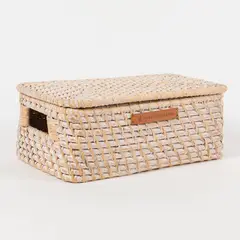 CASA CANTABRIA - Adorno Caja Mimbre Blanca 28x11 Cm