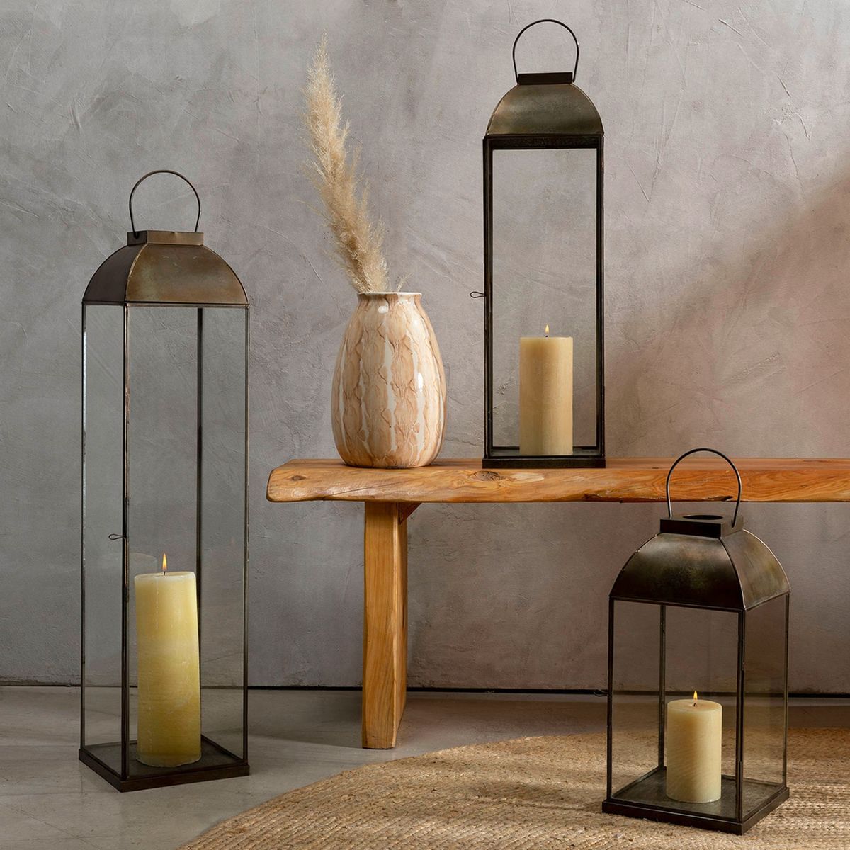 CASA CANTABRIA - Farol Metal Envejecido 20x20x83 Cm Casa Cantabria