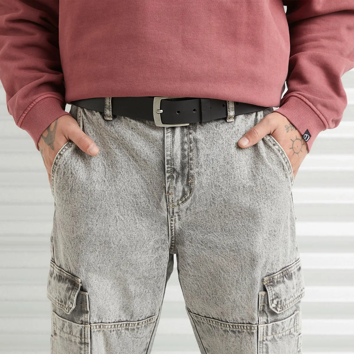 AMERICANINO - Cinturón de Cuero Americanino Casual Hombre Negro