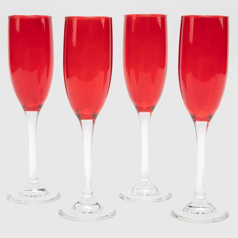 MICA - Set 4 Copas De Champaña Vidrio Rojo 190ML Mica