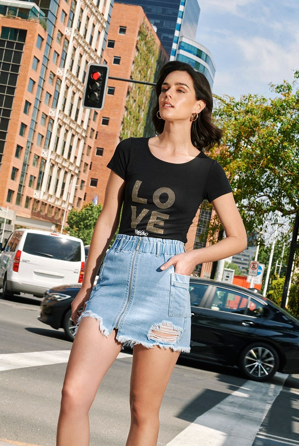 MOSSIMO - Falda Jeans Corta Cargo Mujer Mossimo