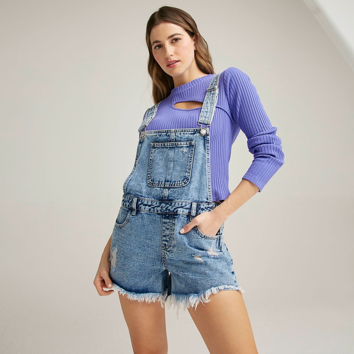 SYBILLA - Jardinera Short Denim Mujer Sybilla