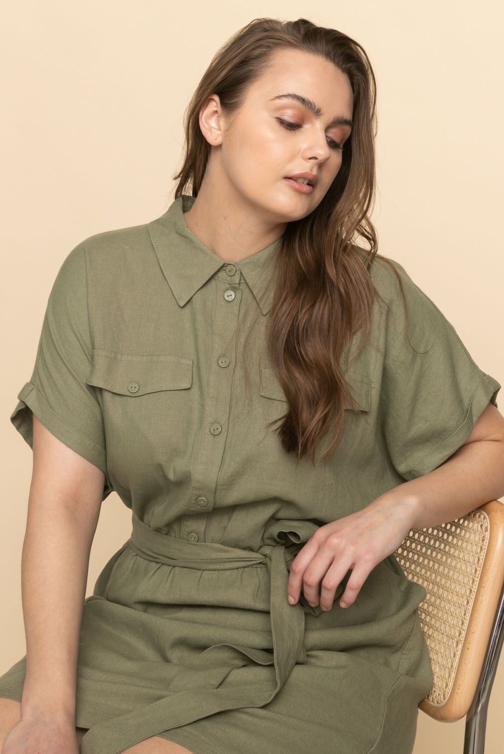 ELLE - Vestido Corto Lino Mujer Elle