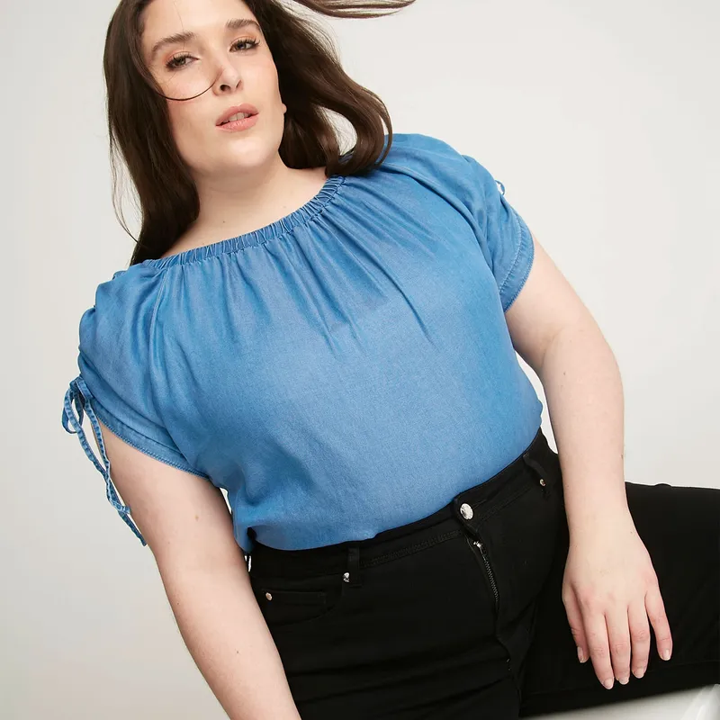 ELLE - Blusa Manga Corta Tencel Mujer Elle