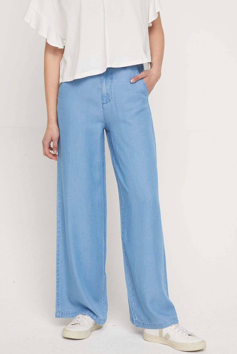 BASEMENT - Basement Pantalón Wide Leg Tiro Alto Tencel Mujer