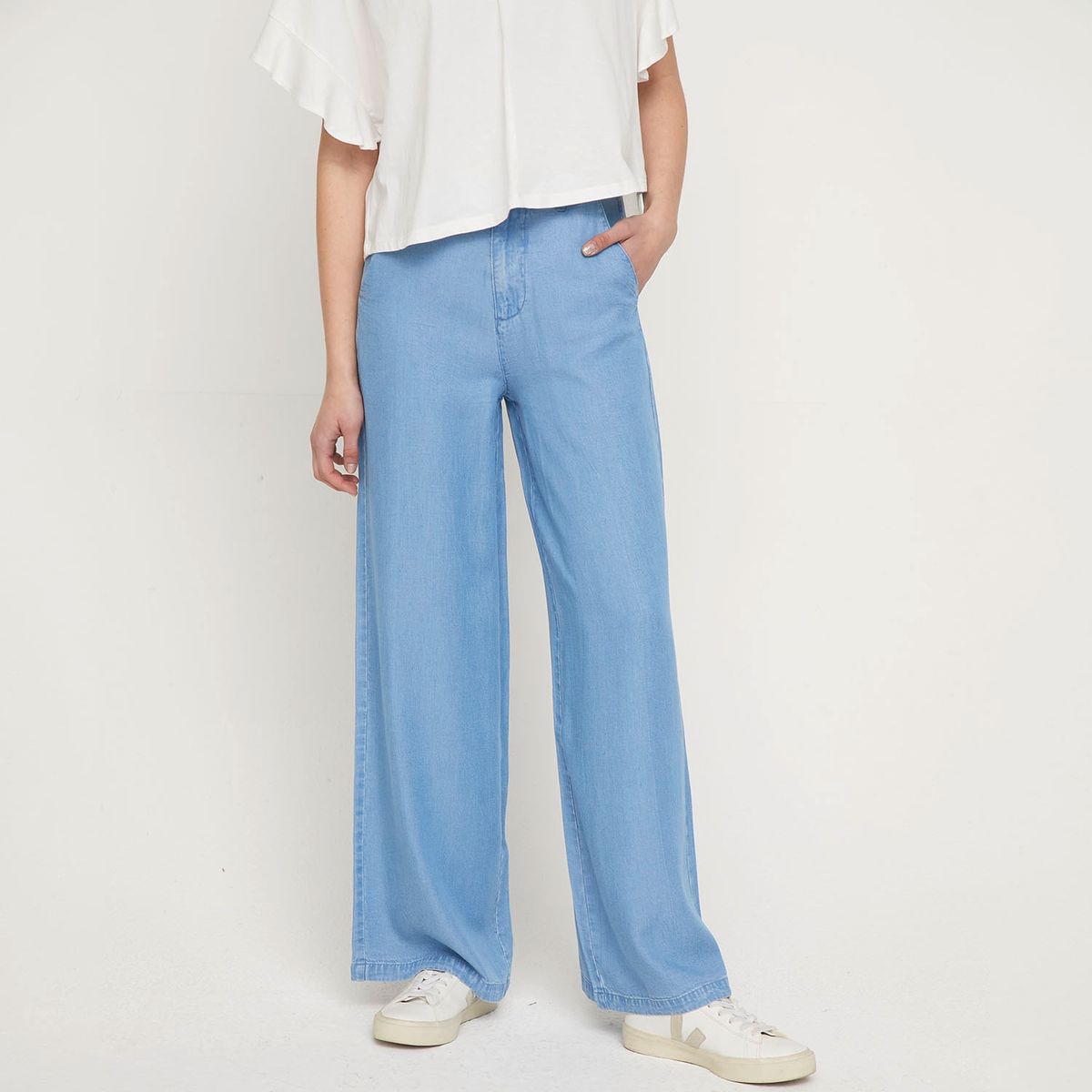 BASEMENT - Basement Pantalón Wide Leg Tiro Alto Tencel Mujer