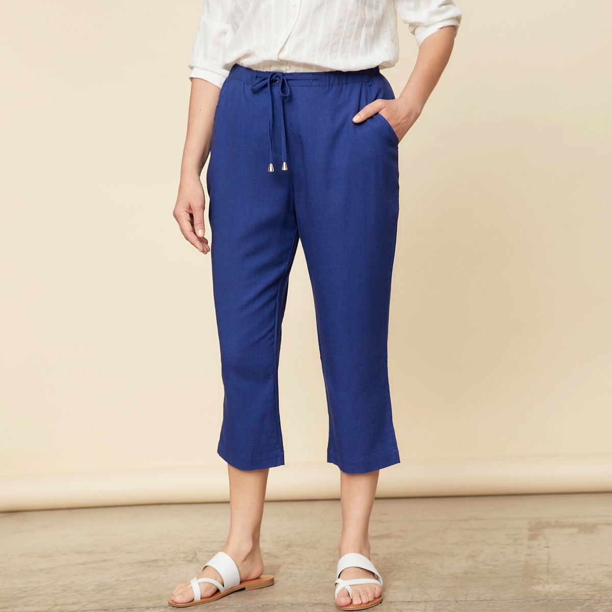 S COCCI - Stefano Cocci Pantalón Capri Tiro Alto Lino Mujer