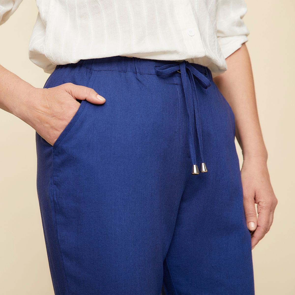 S COCCI - Stefano Cocci Pantalón Capri Tiro Alto Lino Mujer