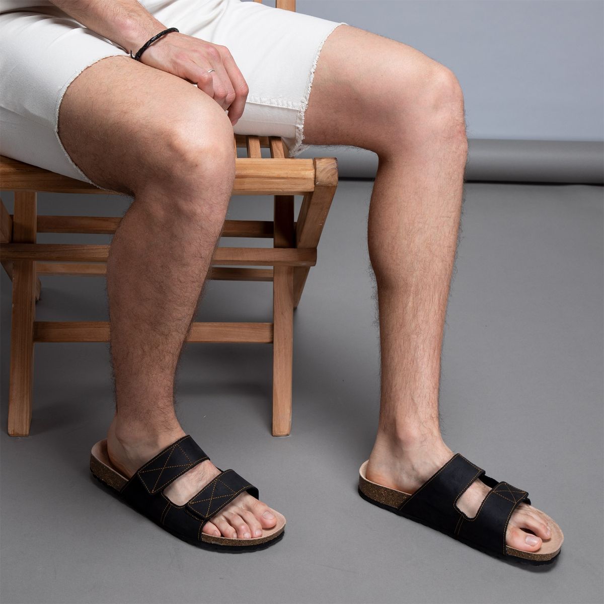 BASEMENT - Basement Sandalia Hombre Cuero Negro