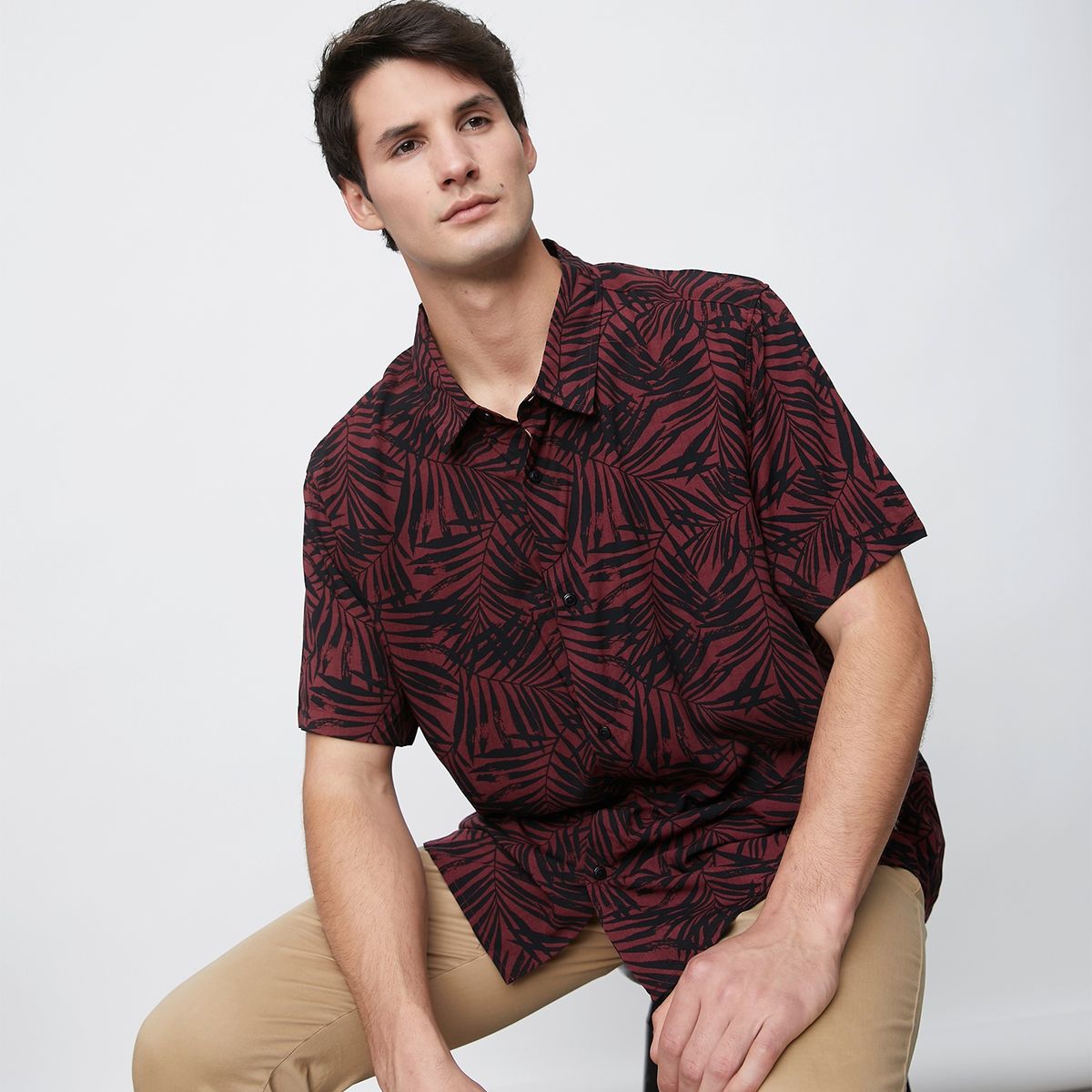 BASEMENT - Camisa Guayabera Manga Corta Algodón Hombre Basement