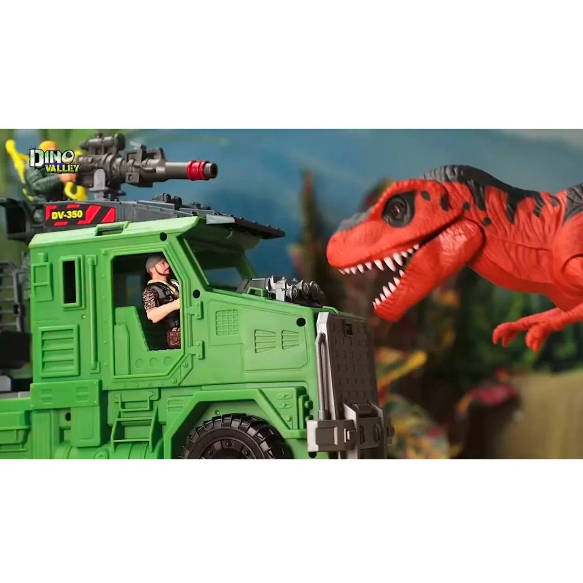 DINO VALLEY - Camión Transportador Dinosaurio T-Rex Con Luz Y Sonido Dino Valley