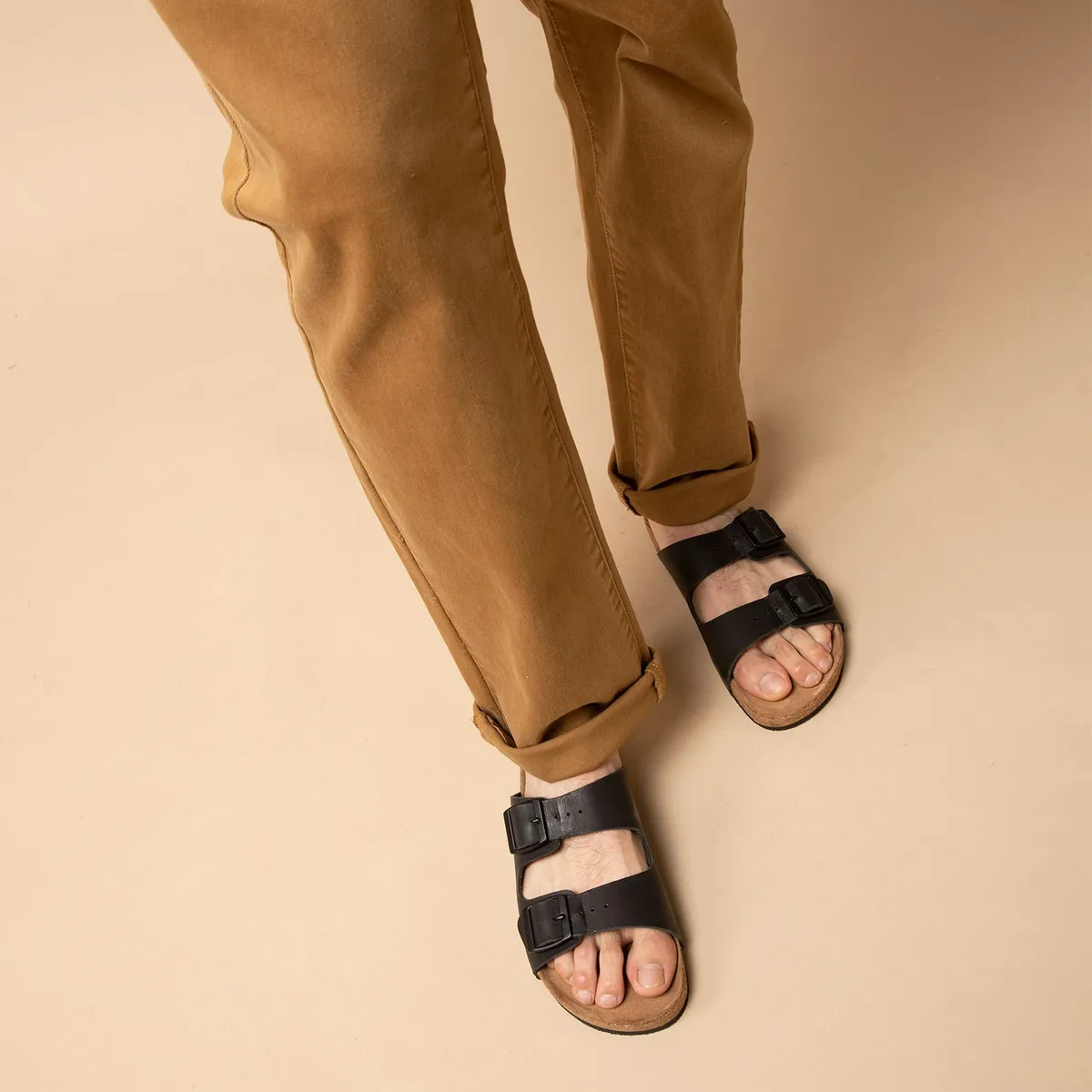 AMERICANINO - Sandalia Hombre Cuero Negro Americanino