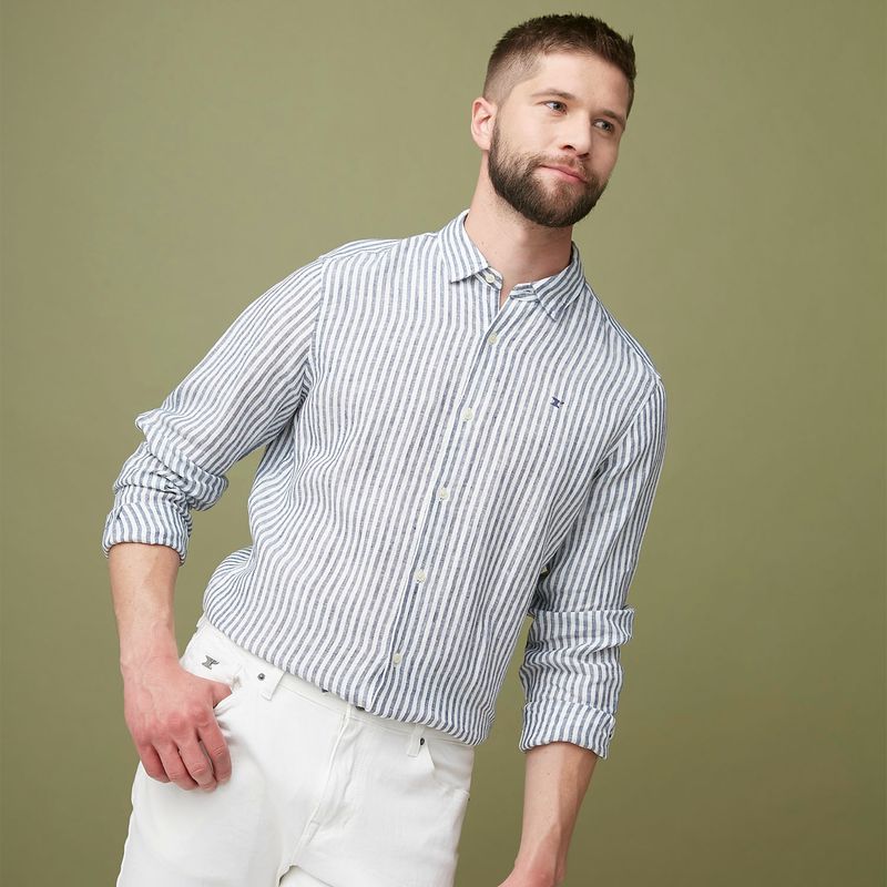 WOLF&HANK - Wolf & Hank Camisa Manga Larga 100% Lino Europeo Slim Fit Hombre