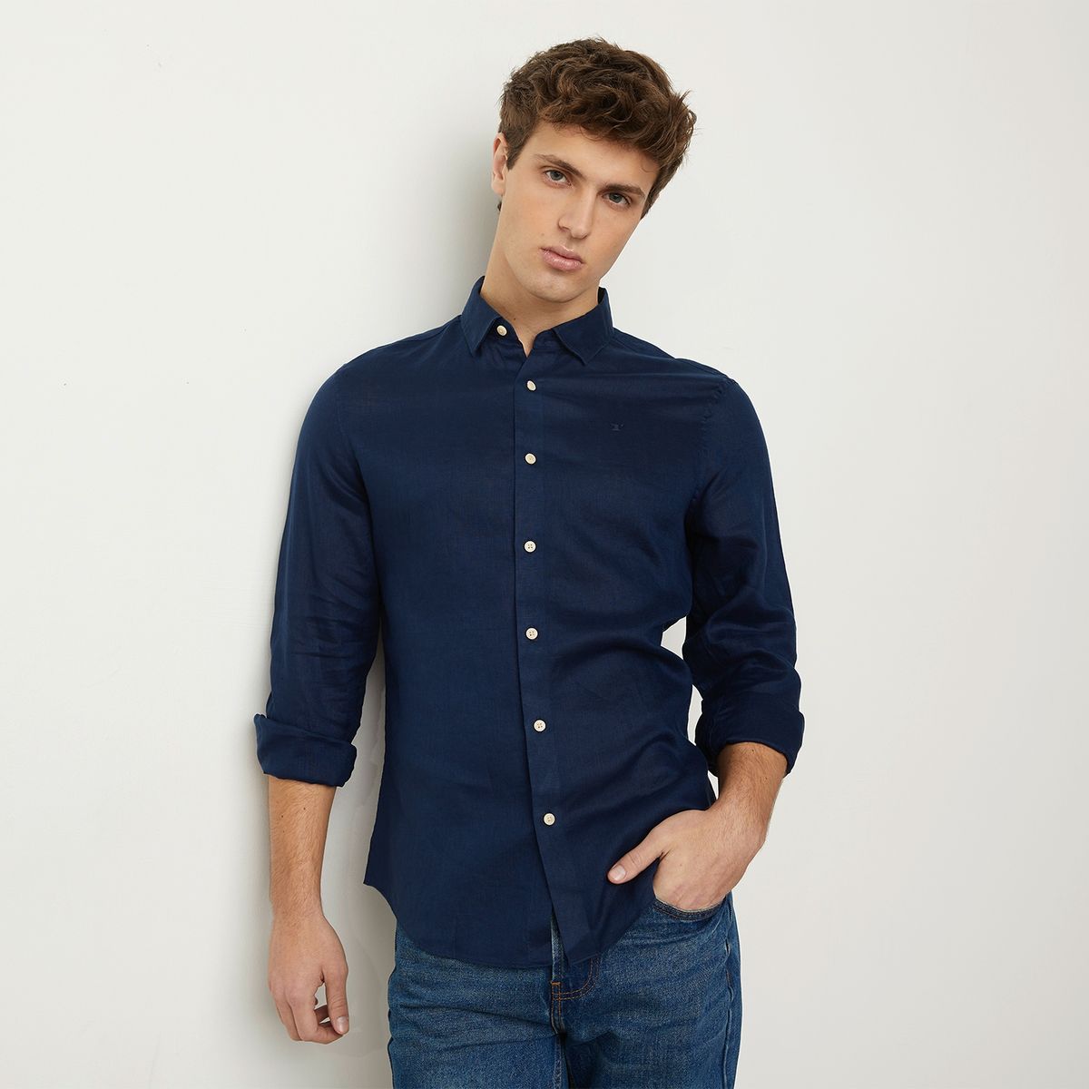 WOLF&HANK - Wolf & Hank Camisa Manga Larga 100% Lino Slim Fit Hombre