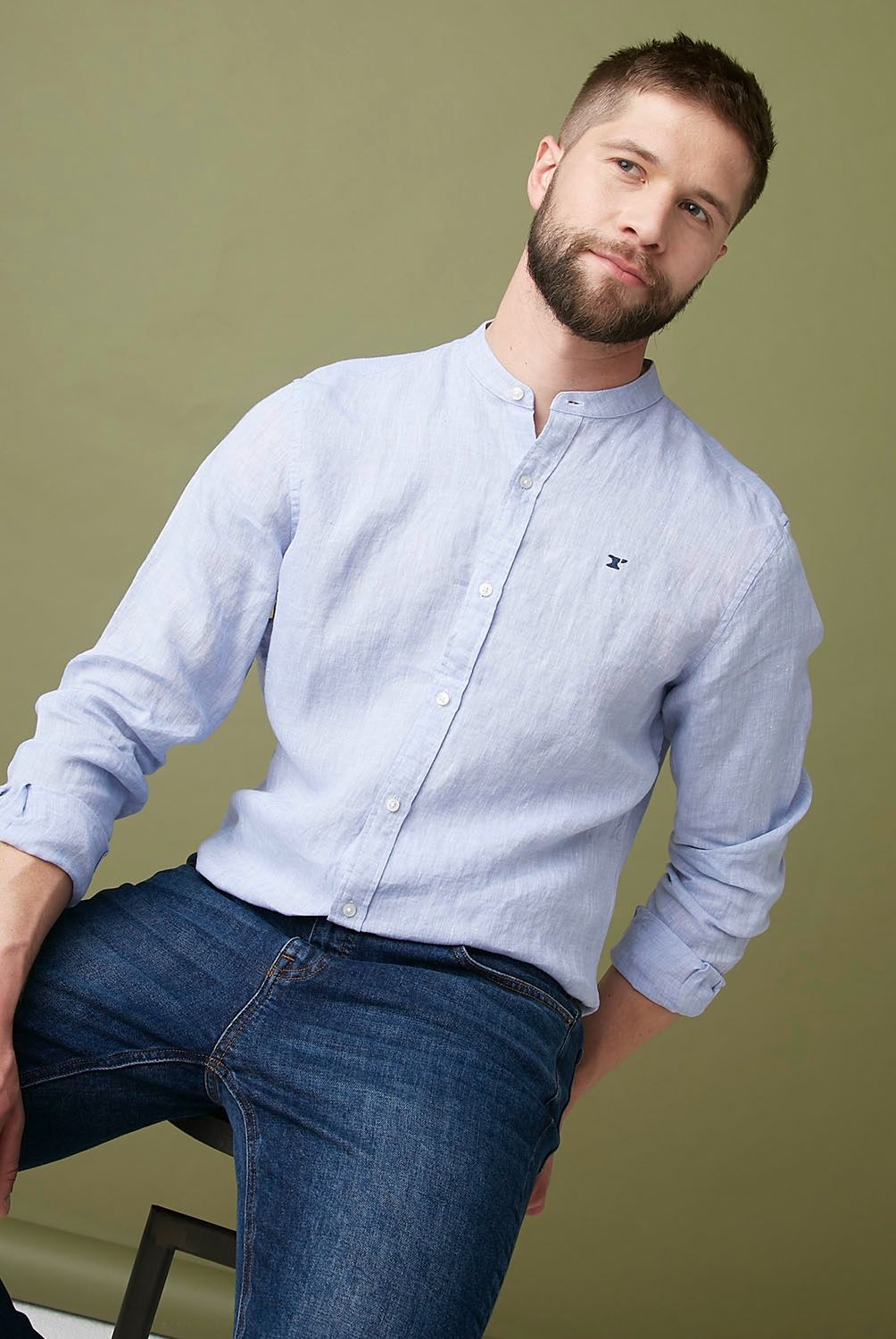 WOLF&HANK - Wolf & Hank Camisa Manga Larga 100% Lino Europeo Slim Fit Hombre