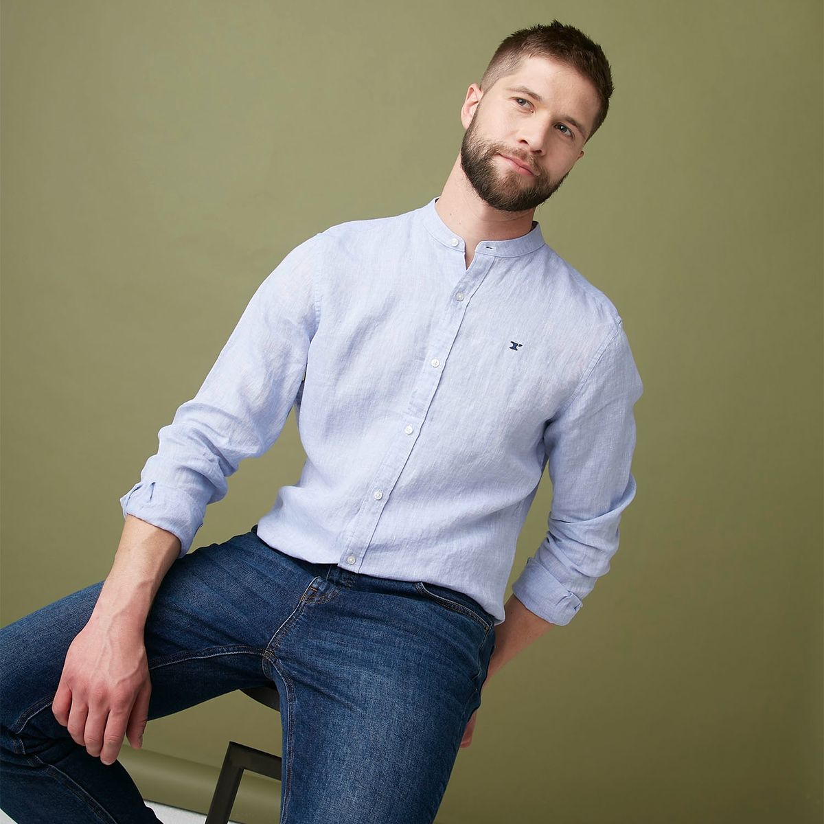 WOLF&HANK - Wolf & Hank Camisa Manga Larga 100% Lino Europeo Slim Fit Hombre