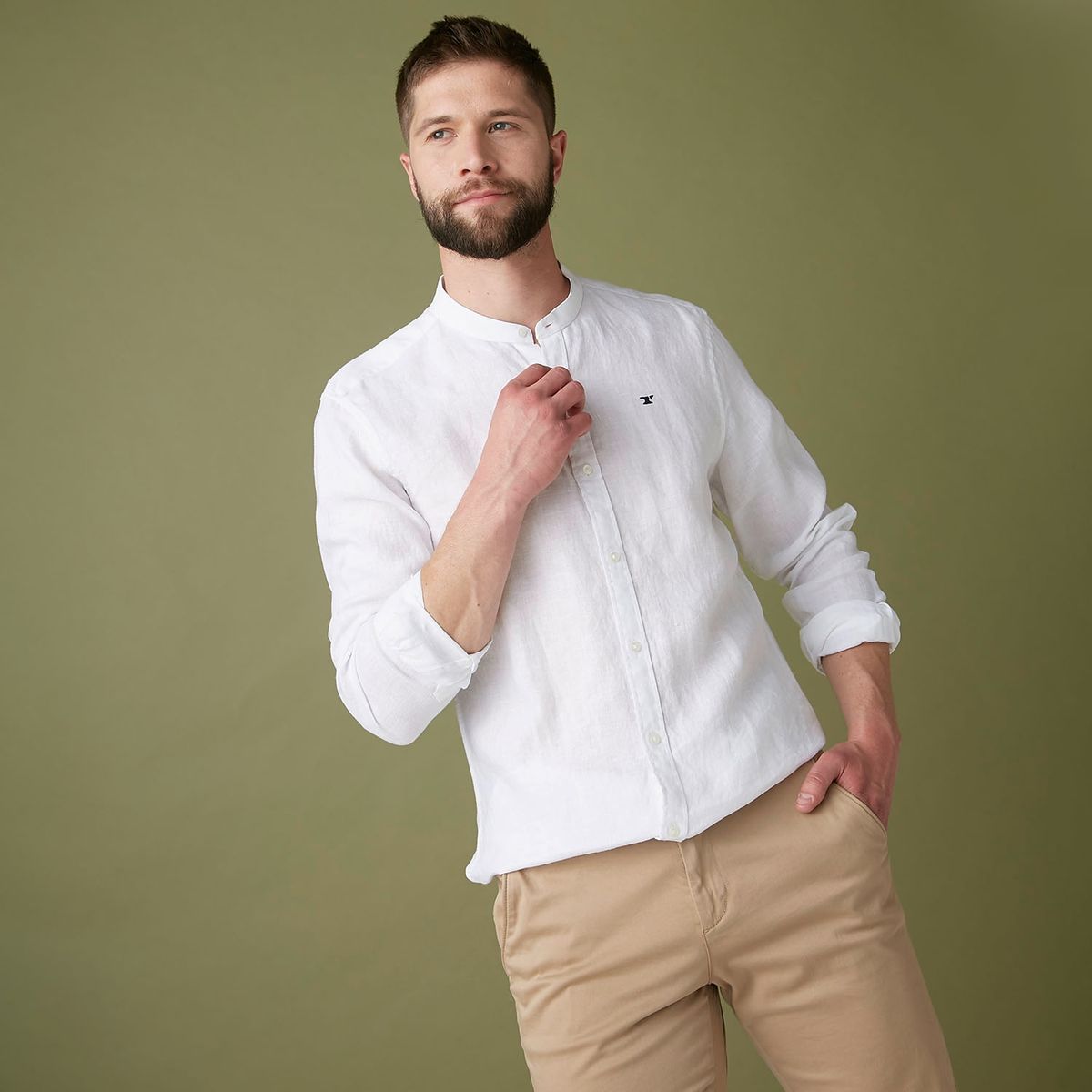 WOLF&HANK - Wolf & Hank Camisa Manga Larga 100% Lino Europeo Slim Fit Hombre