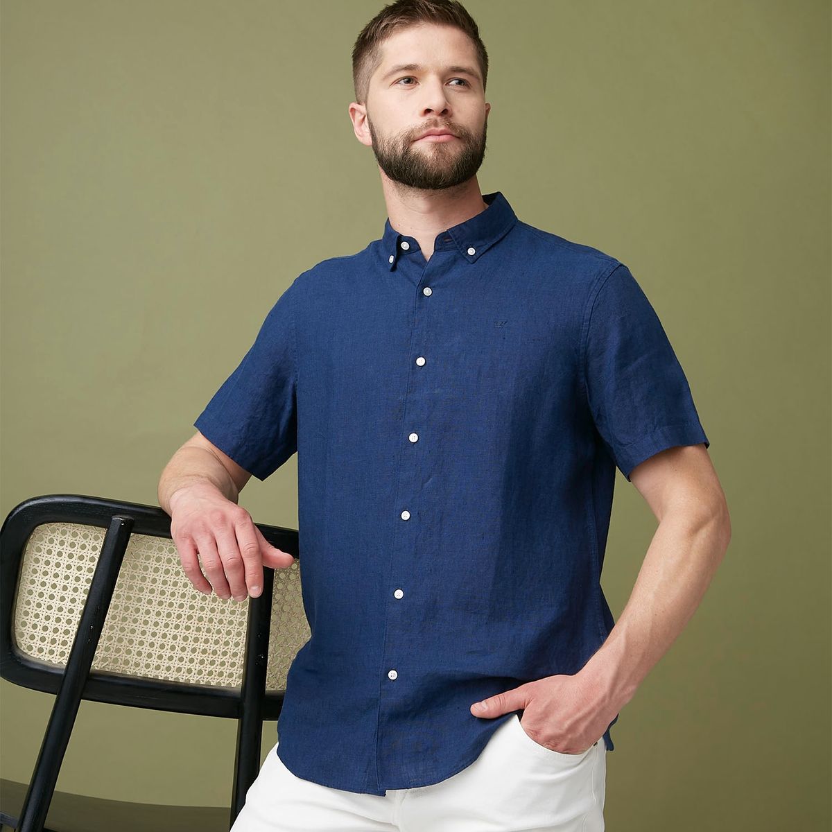 WOLF&HANK - Wolf & Hank Camisa Manga Corta 100% Lino Europeo Slim Fit Hombre