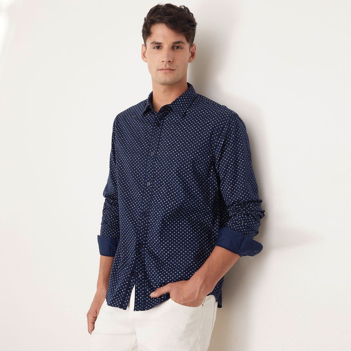 BASEMENT - Camisa Print Slim Fit Hombre Basement