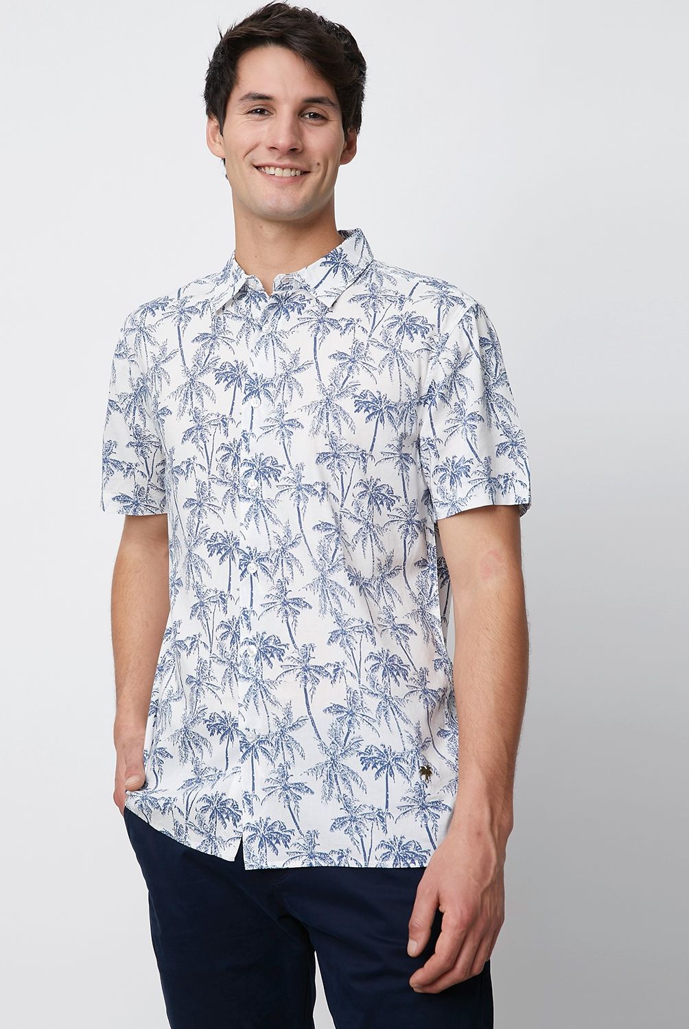 BASEMENT - Camisa Casual Manga Corta Viscosa Hombre Con Bolsa De Regalo Basement