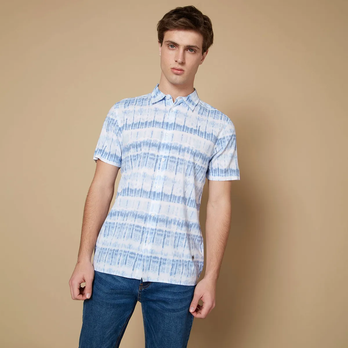 BASEMENT - Camisa Guayabera Manga Corta Viscosa Hombre Basement