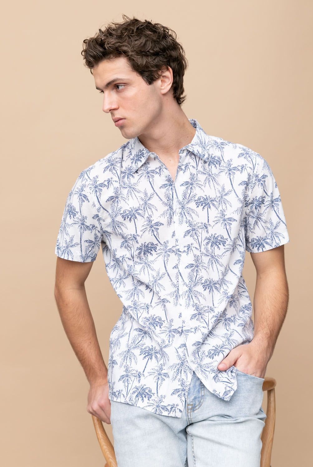 BASEMENT - Camisa Guayabera Manga Corta Viscosa Hombre Basement