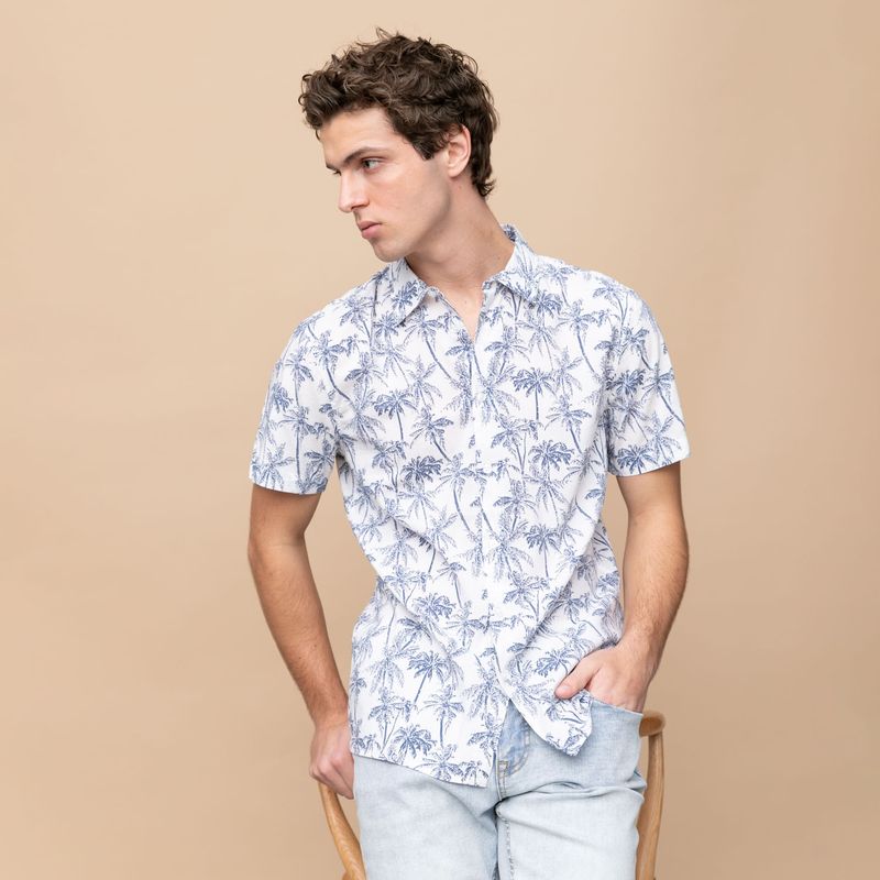 BASEMENT - Camisa Guayabera Manga Corta Viscosa Hombre Basement