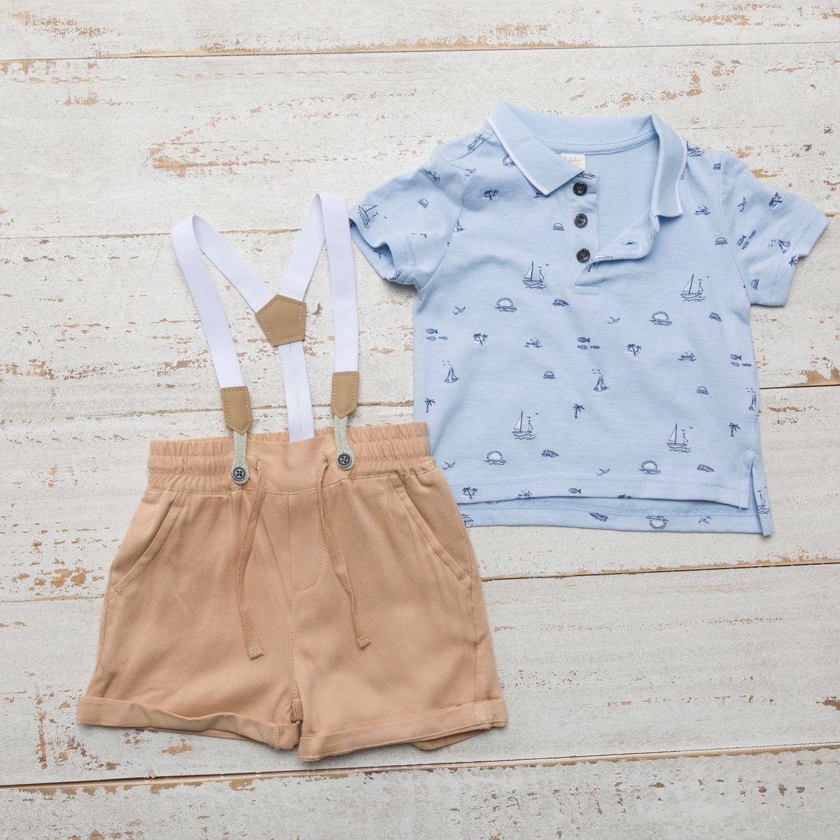 YAMP - Conjunto Polera + Short Con Suspensores Bebé Niño 2 Piezas Algodón Yamp