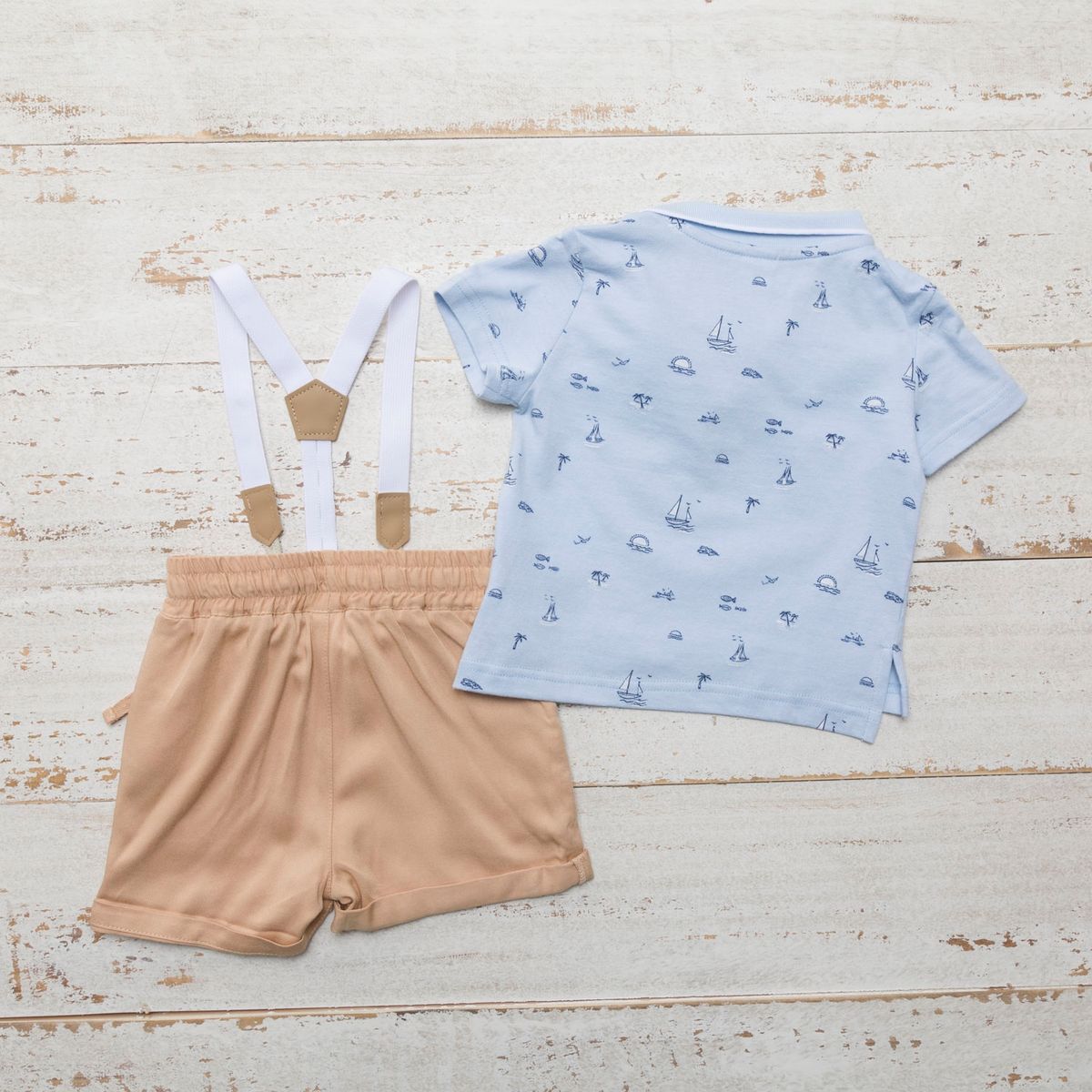 YAMP - Conjunto Polera + Short Con Suspensores Bebé Niño 2 Piezas Algodón Yamp