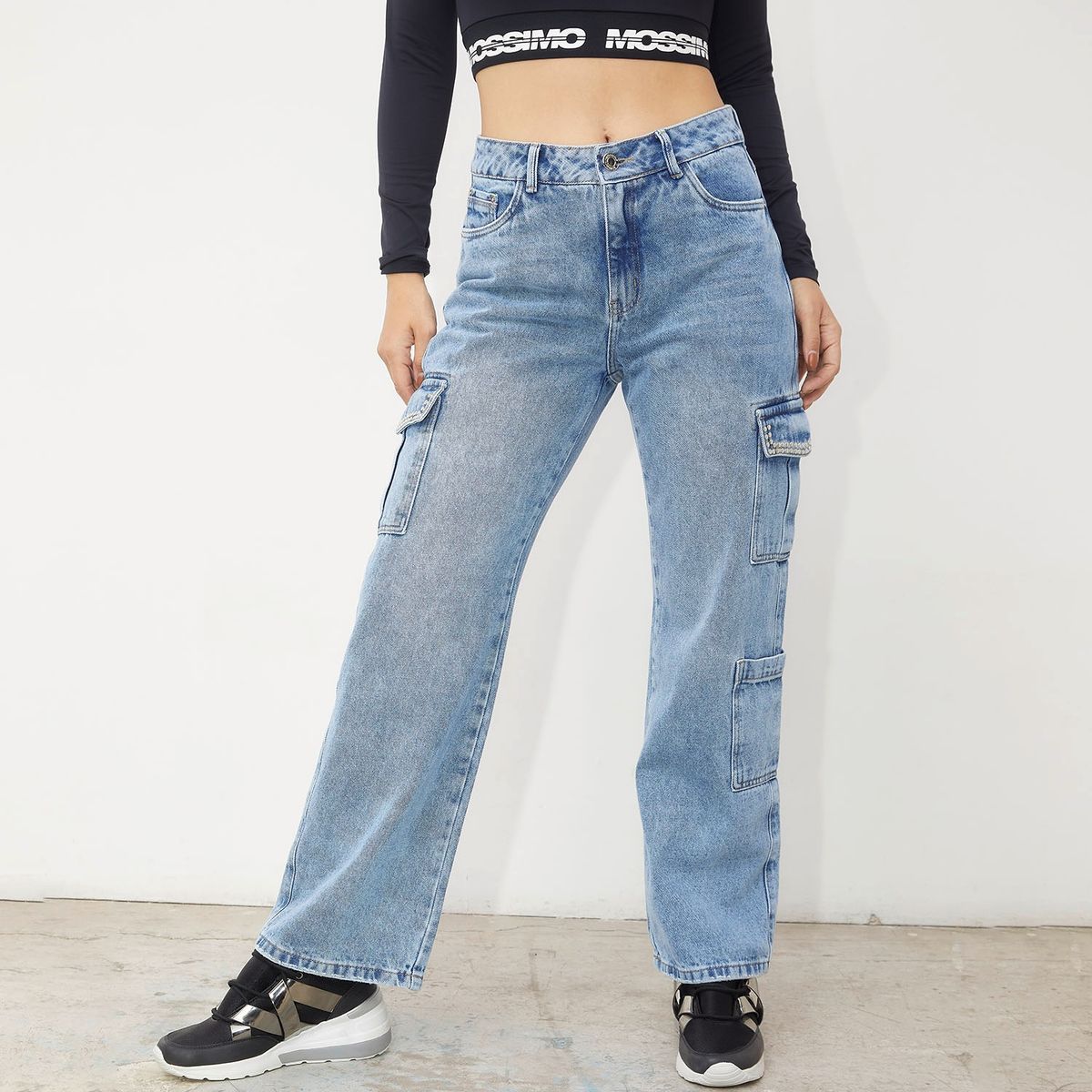 MOSSIMO - Jeans Cargo Tiro Alto Mujer Mossimo