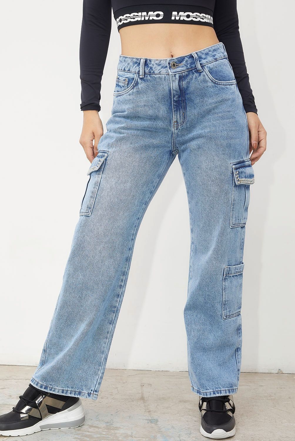 MOSSIMO - Jeans Cargo Tiro Alto Mujer Mossimo