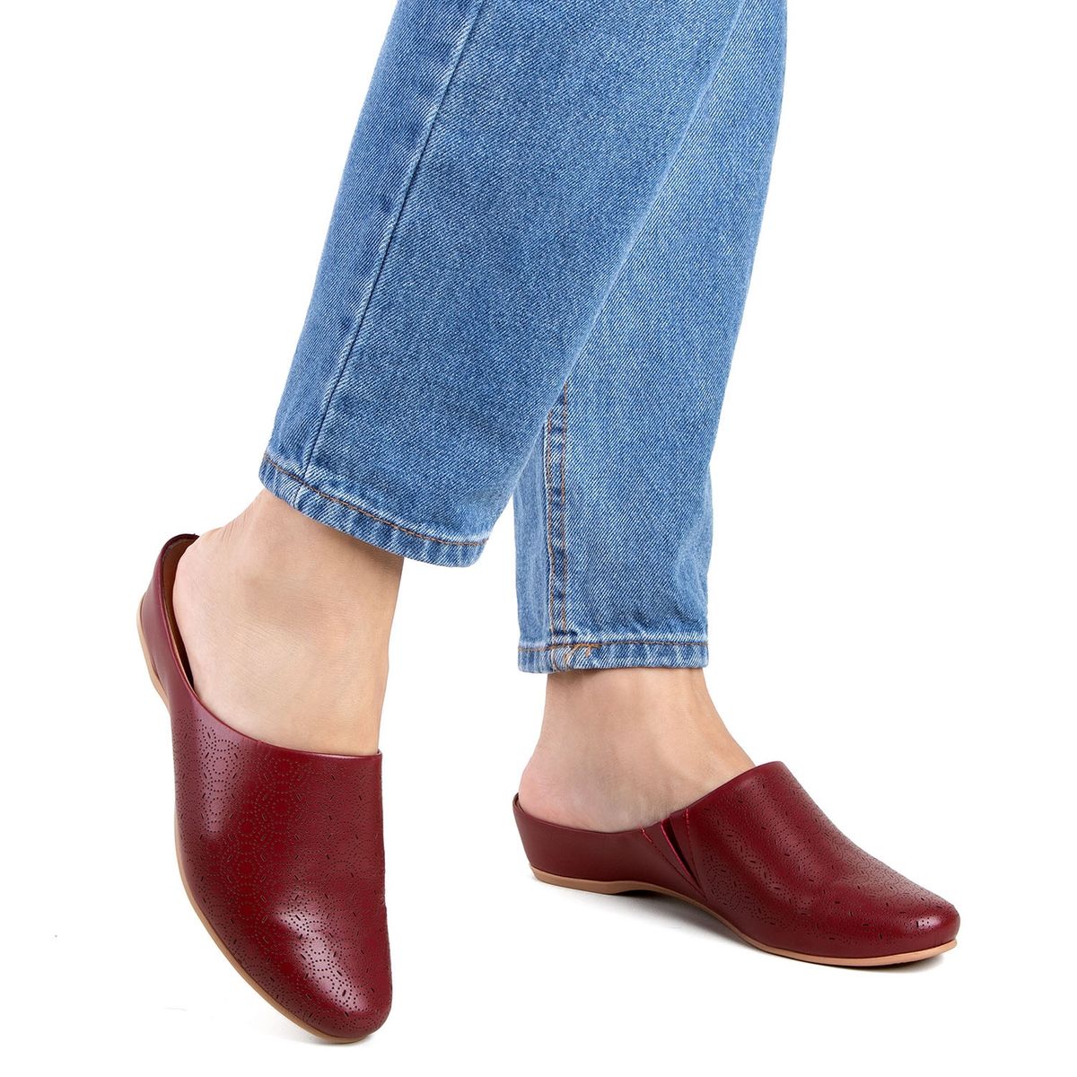 USAFLEX - Babucha Mujer Cuero Rojo Usaflex