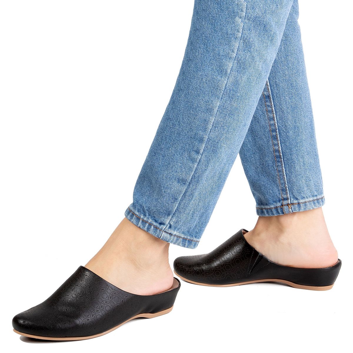 USAFLEX - Babucha Mujer Cuero Negro Usaflex