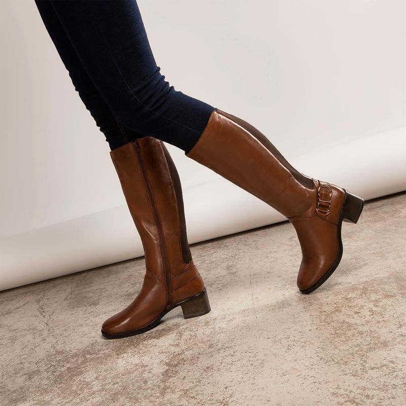 Con Botas Altas Botas De Cuero Cafe Mujer APOLOGY Botas De Cuero