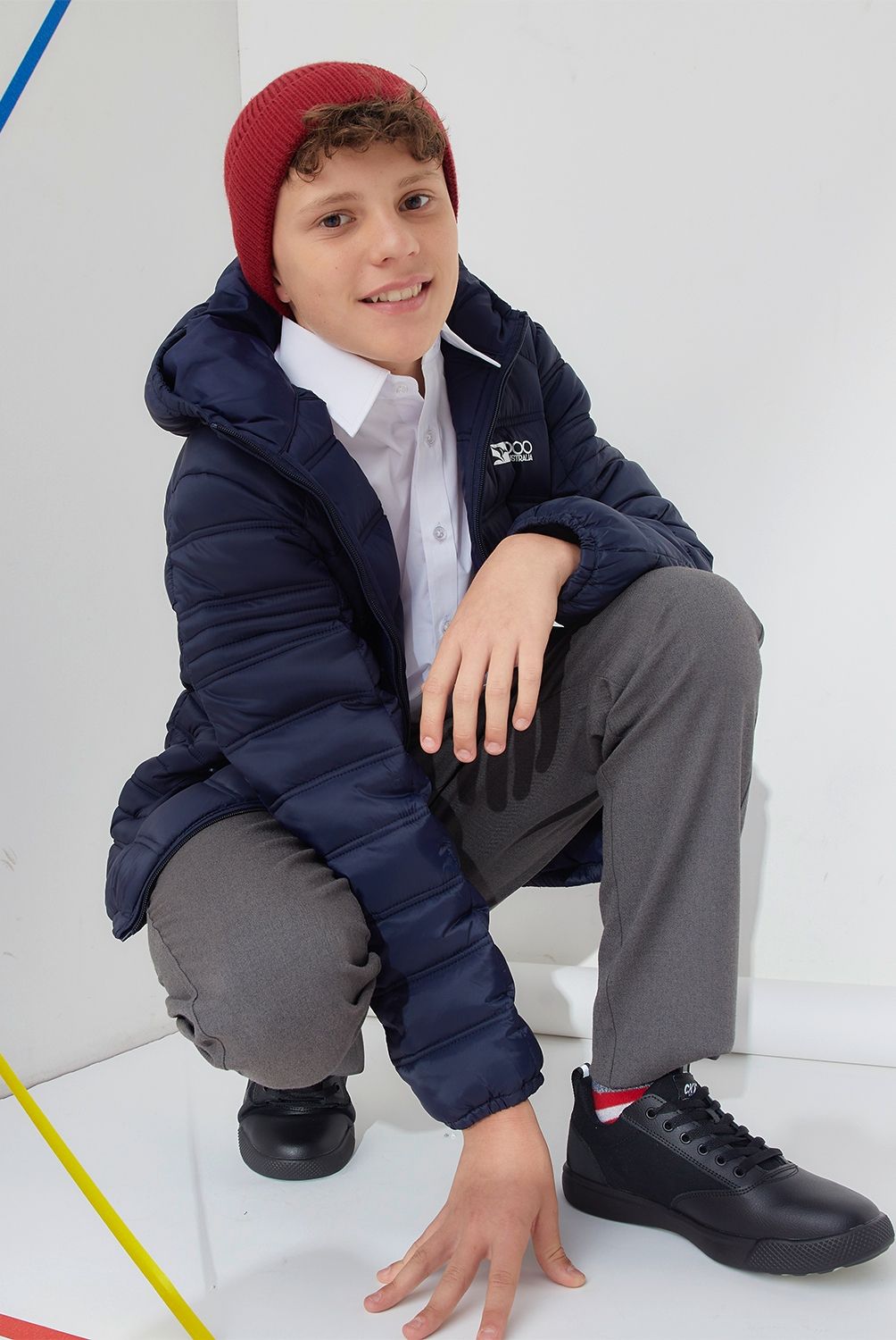 DOO AUSTRALIA - Doo Australia Parka Escolar, 100% Nylon, Con Gorro, Cuello Alto, Cierre Completo Al Frente, 2 Bolsillos Al Costado, Con Cierre Invisible, Puño Con Elastico