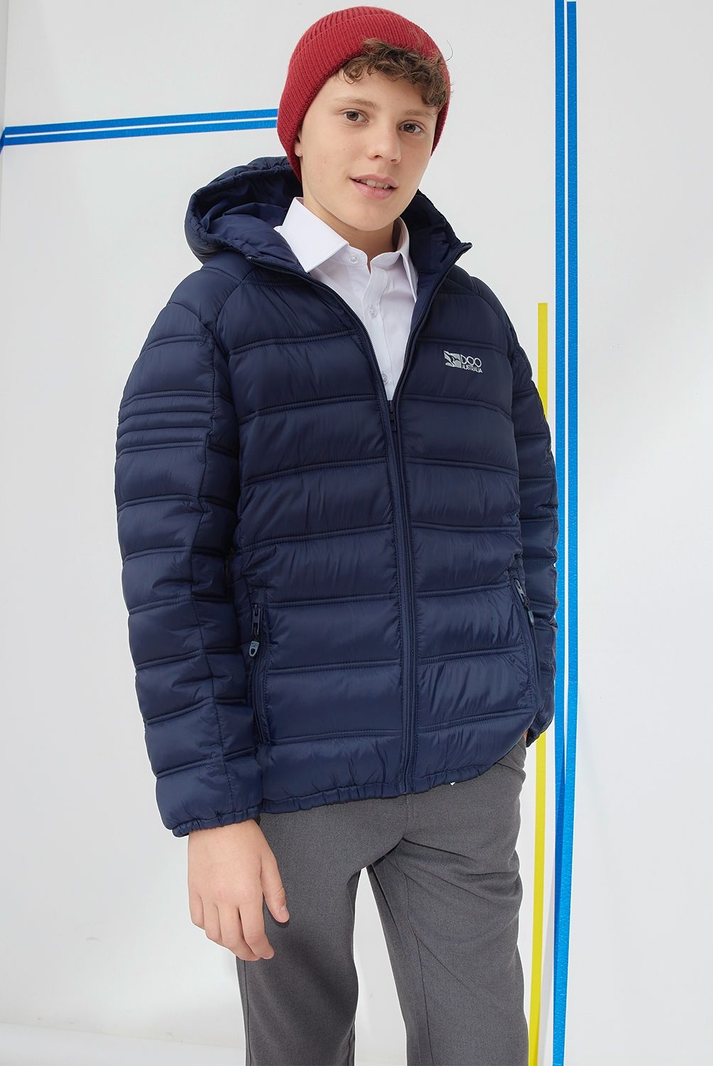 DOO AUSTRALIA - Doo Australia Parka Escolar, 100% Nylon, Con Gorro, Cuello Alto, Cierre Completo Al Frente, 2 Bolsillos Al Costado, Con Cierre Invisible, Puño Con Elastico