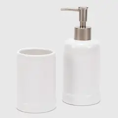 MICA - Set de Baño White Cerámica con Dispensador y Vaso